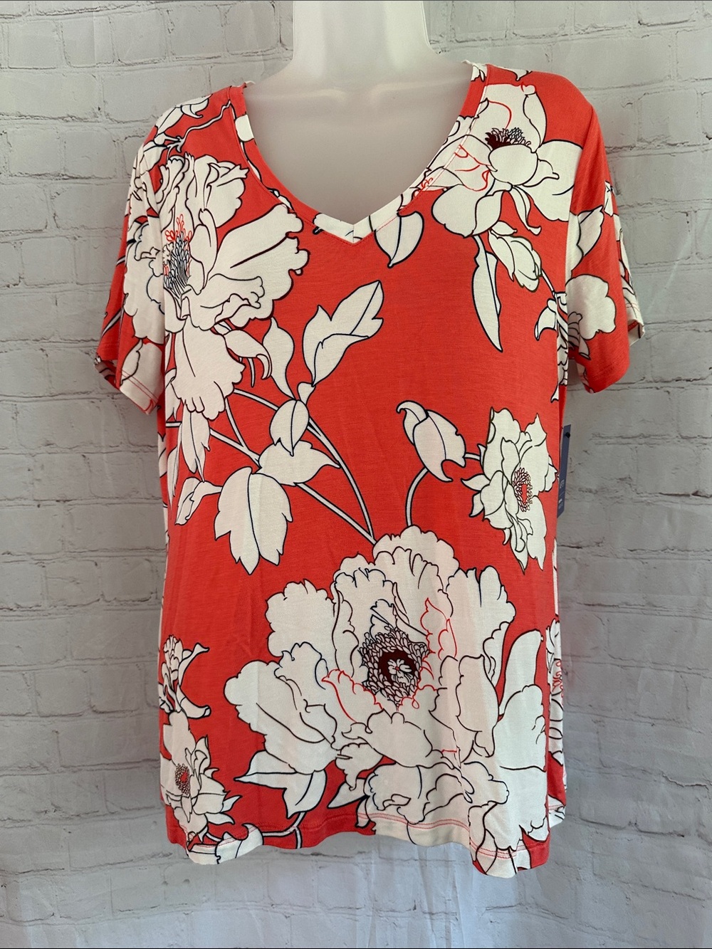Apt. 9 NWT Coral Floral V-Neck Floral Short Sleeve Top size L